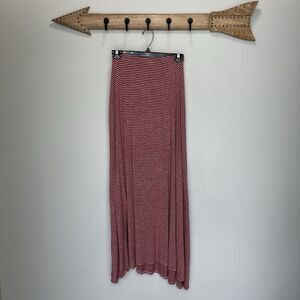 JM Fleurette | Red & Gray Striped Stretchy Maxi Skirt Size Medium Flowy